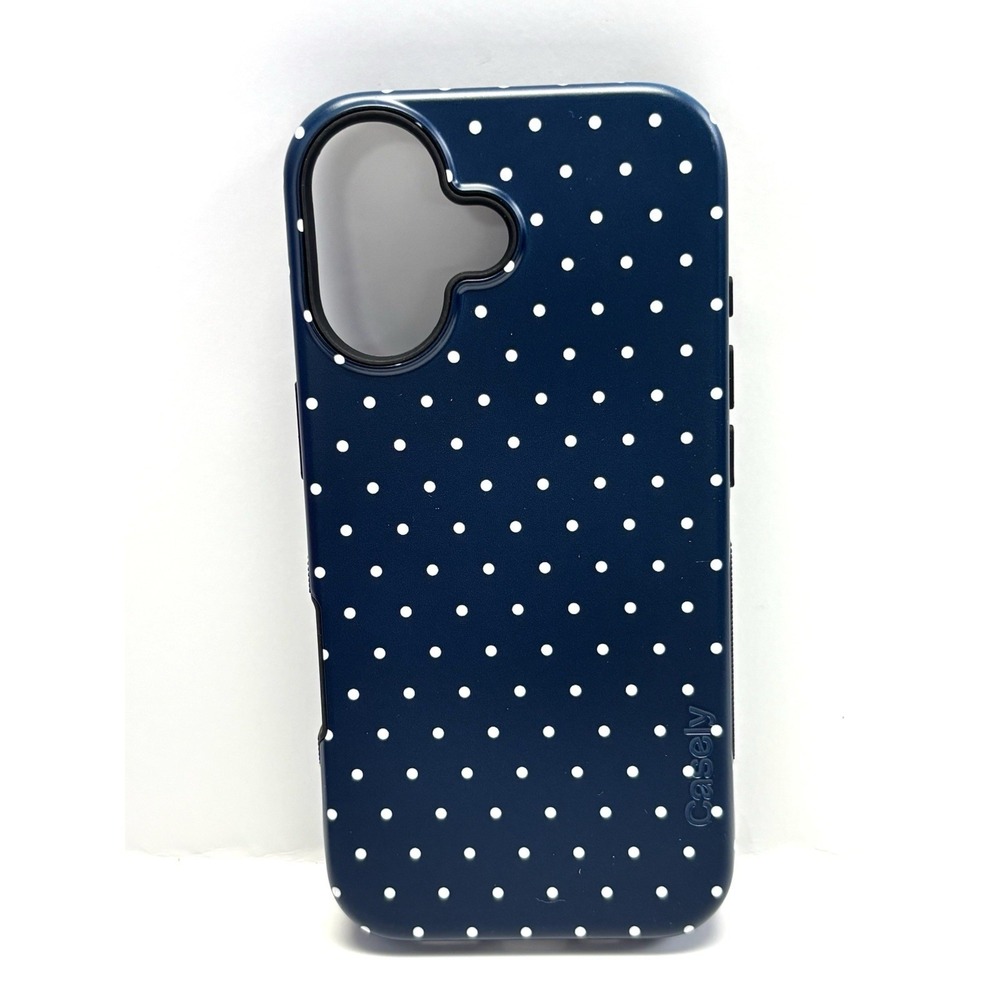 Casely iPhone 17 Bold Flex Case MagSafe Navy White Polka Dot Cover